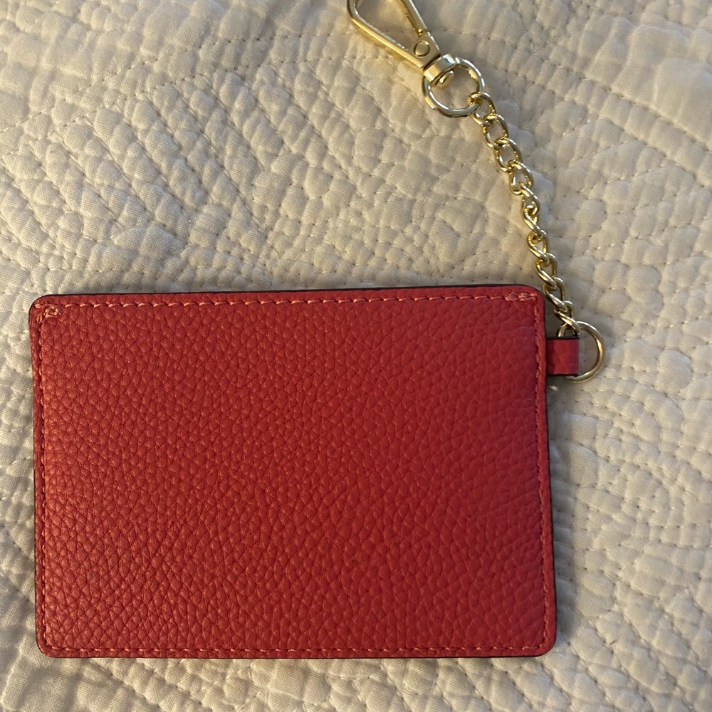 Nanette Lepore Pink Pebbled Leather Card Holder with Gold Tone Keychain Like New - Picture 2 of 6
